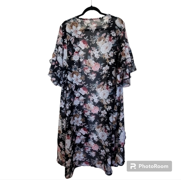 ONE SIZE Floral Kimono Bell Sleeves Beachy Boho Summer Coverup - Picture 1 of 5